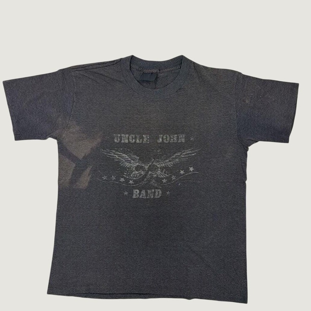 Vintage Uncle John Band T-Shirt Charcoal Gray Eagle Graphic Distressed Small